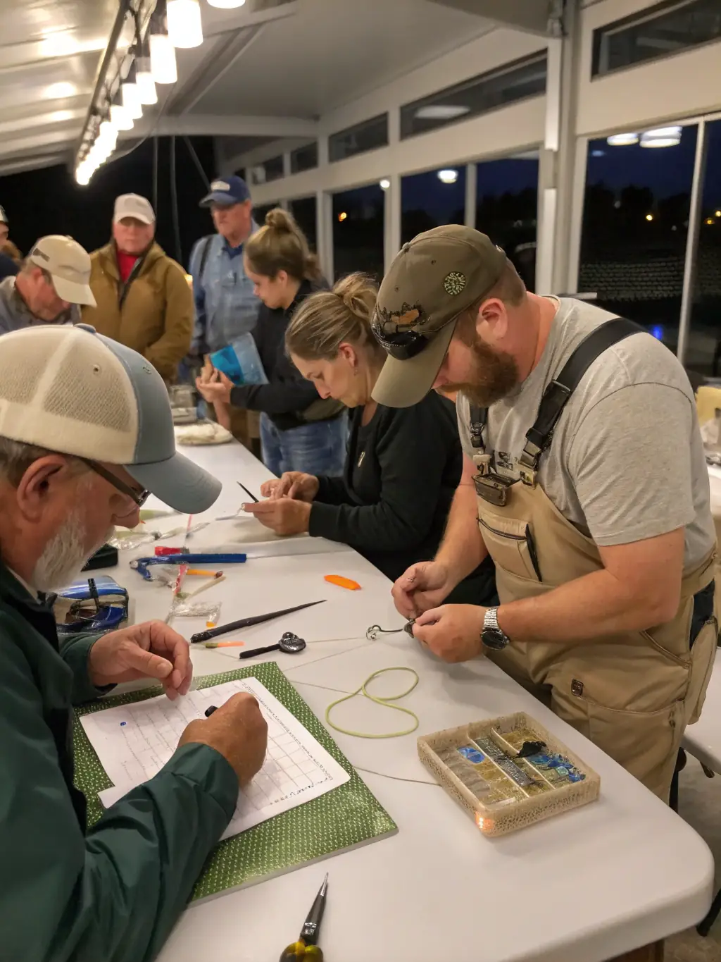 An image of a workshop where participants are learning about responsible fishing techniques and aquatic ecosystem conservation, highlighting the educational aspect of La Gaule Callacoise.